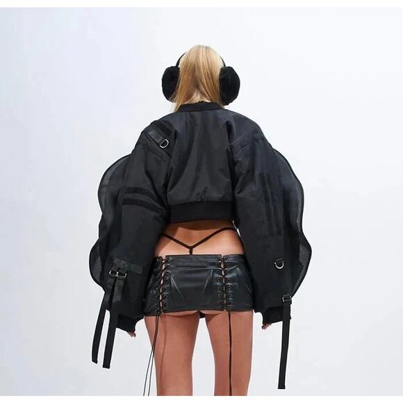 Namila Vulva Sleeve Crop Bomber Jacket Tactical Design Grunge Emo Size Large - Picture 4 of 15